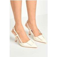 Miss Diva Women's Wisteria Studded Brooch Detail Slingback Heel Court Shoes in Beige | Size: 5