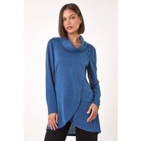 Roman Women's Wrap Front Cowl Neck Top in Blue | Size: 18