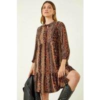 Roman Women's Abstract Print Smock Stretch Dress in Tan | Size: 10