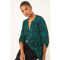 Roman Women's Abstract Print V-Neck Stretch Shirt in Teal | Size: 10