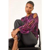 Roman Women's Strip Print Mesh Overlay Top in Pink | Size: 10