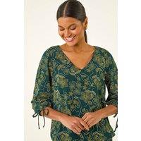 Roman Women's Floral V-Neck Stretch Top in Olive | Size: 20