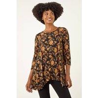 Roman Women's Floral Print Hanky Hem Stretch Top | Size: 18