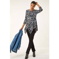 Roman Women's Floral Print Asymmetric Stretch Top | Size: 14