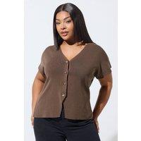 Yours Women's Short Sleeve Knitted Top in Chocolate | Size: 26-28