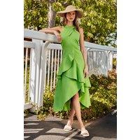 Coast Women's Lisa Tan Cross Neck Ruffle Dress in Green | Size: 8