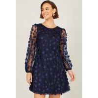 Yumi Women's Navy Long Sleeve Floral Applique Tunic | Size: 16