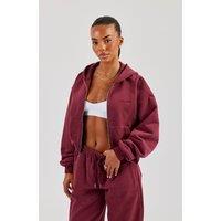 Cernucci Women's Cropped Zip Through Hoodie - Burgundy | Size: Medium
