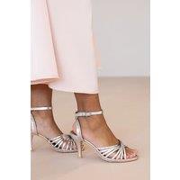Where's That From Women's 'Raelynn' Multi Cross Over Strap Mid Heels in Silver | Size: 8