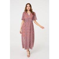 Izabel London Women's Printed 1/2 Sleeve Ruched Midi Dress in Orange | Size: 8