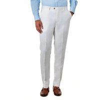 XPOSED Men's RAY Herringbone Linen Suit Trousers - Tailored Fit in Off-White | Size: 38