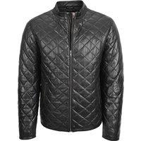 House of Leather Men's Mens Real Leather Quilted Jacket Anorak Style Jeff Black | Size: 2XL