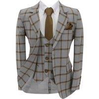 SIRRI Men's Windowpane Check Suit 7 Piece Set in Grey | Size: 15 Years