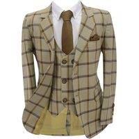 SIRRI Men's Windowpane Check Suit 7 Piece Set in Beige | Size: 15 Years