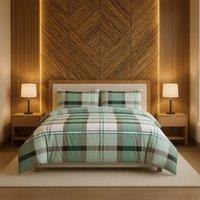 Snug City Duvet Cover & Pillowcase Set Tartan Check Design Polycotton Linen in Green | Size: King