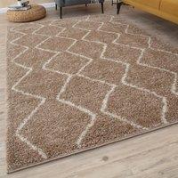 THE RUGS Moroccan Soft Shaggy Rugs & Runners Beige & Ivory Living Room | Size: 60 cm x 110 cm