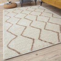 THE RUGS Moroccan Soft Shaggy Rugs & Runners Ivory & Beige Living Room | Size: 60 cm x 110 cm