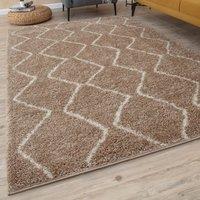 THE RUGS Moroccan Soft High Pile Shaggy Zigzag Rugs & Runners Living Room in Beige | Size: 60 cm x 110 cm