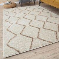 THE RUGS Moroccan Soft High Pile Shaggy Zigzag Rugs & Runners Living Room in Ivory | Size: 60 cm x 110 cm