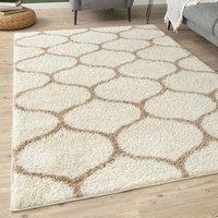 THE RUGS Moroccan Soft High Pile Shaggy Trellis Rugs & Runners Living Room in Ivory | Size: 60 cm x 110 cm