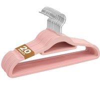 Sasha Morel Velvet Coat Hangers 20 Pack - Non-Slip Slim Hangers with Tie Organiser in Pink