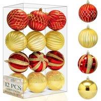 Pelle & Sol 12 Pcs Lightweight Christmas Baubles Set 8cm/3.1inches - Red & Gold