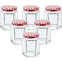 simpa 280ml Glass Jam Preserve Pickle Jars with Screw Top Lids in Red | Size: 6 Pack