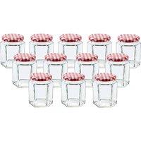 simpa 280ml Glass Jam Preserve Pickle Jars with Screw Top Lids in Red | Size: 12 Pack