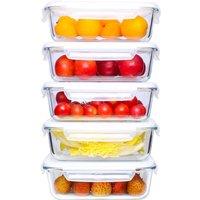 simpa 5PC Meal Prep Glass Food Storage Containers 1040ml in Clear