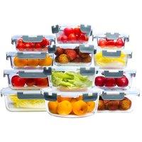 simpa 12PC Meal Prep Glass Food Storage Containers Assorted Size Set in Clear