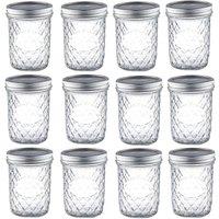 simpa 475ml Quilted Glass Mason Jars with Metal Airtight Lids in Clear | Size: 12 Pack