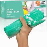 Tanness 40 PCS Airtight Slider Reusable Freezer Bags - Quart Size (1L) in Mint | Size: 1000ml