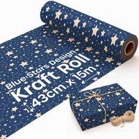 volila 15M Christmas Wrapping Paper for Gifts with Blue Star Design