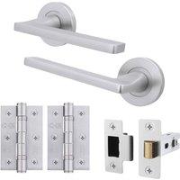 AFIT Satin Door Handle Latch Set Satin Chrome Door Handle, Latch Hinges in Silver | Size: 150mm x 150mm