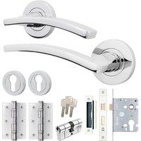 AFIT Chrome Door Handle Euro Lock Cylinder Set Handle Locks Hinges in Silver | Size: 150mm x 150mm