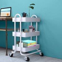 Levede Kitchen Trolley Cart 3 Tiers Storage Rack Steel Shelf Organiser Wheels in White