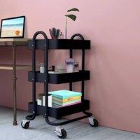 Levede Kitchen Trolley Cart 3 Tiers Storage Rack Steel Shelf Organiser Wheels in Black