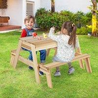 Costway 4 in 1 Wooden Table & Bench Set Outdoor Kids Sand Play Center in Natural