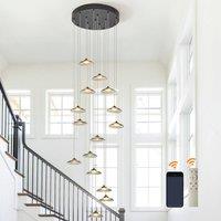 Garwarm 15 Light Cluster LED Dimmable Pendant Light Long Staircase Chandelier in Grey