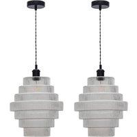 First Choice Lighting Set of 2 Benson - 7 Tier Glass & Black Ceiling Pendant Lights in Clear