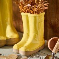 Dibor Small Yellow Wellington Boot Indoor Outdoor Flower Pot Garden Planter (W) 15cm, (H) 17cm
