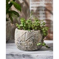Dibor Contemporary Grey Leaf Embossed Small Flower Planter Indoor Outdoor Plant Pot (H) 11cm, (Dia)16cm | Size: Medium