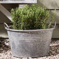 Dibor Vintage Grey Galvanised Trough Bucket Indoor Outdoor Garden Planter H24.5 x W38 x D28cm | Size: Medium