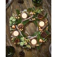 Dibor Eucalyptus & Cinnamon Round Centrepiece Christmas Decoration Tealight Holder Candle Holders 30cm in Green