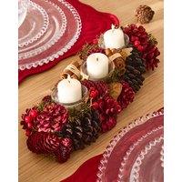 Dibor Cinnamon Pine Trio Tealight Xmas Decoration Centrepiece Christmas Dcor Candle Holder in Red