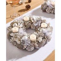 Dibor White Frosted Round Table Centrepiece Christmas Decoration Candle Holders Tealight Holder 30cm