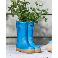 Dibor Small Blue Wellington Outdoor Planter Ceramic Indoor Outdoor Flower Pot Garden Planters (H)15cm, (W) 17cm