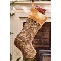 Dibor Set of 4 Traditional Beresford Light Brown Faux Fur Christmas Stocking in White | Size: 4 Pack