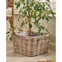 Dibor Traditional Large Wicker Square Lined Planter Basket in Grey