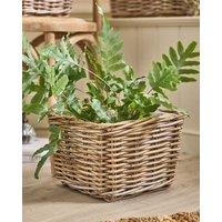 Dibor Traditional Medium Wicker Square Lined Planter Basket in Grey
